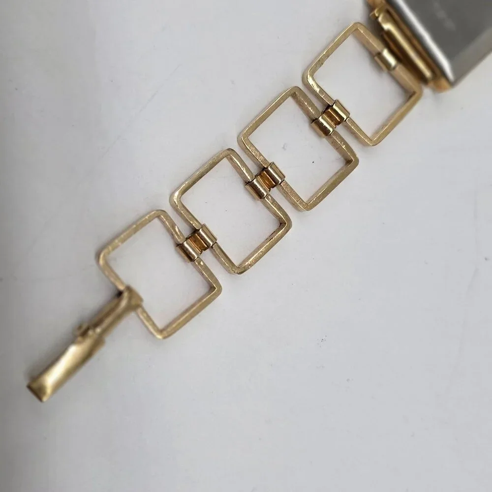 1960s Timex Gold-Tone Square Link Womens Watch Quartz Black Dial Wind Up - Picture 7 of 13